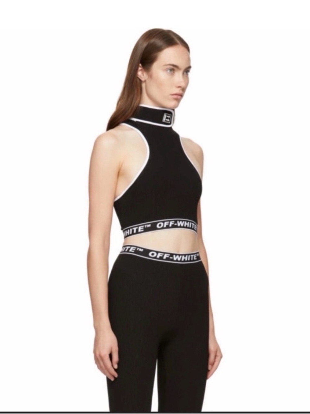 Off-White Black Ribbed Crop Halter with White Logo Trim and Leggins S no tags - Picture 4 of 12